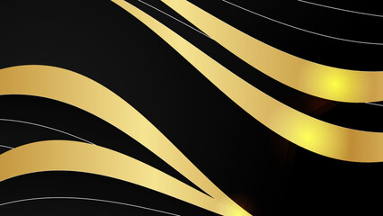 Luxury abstract background with golden lines on black, modern black backdrop concept 3d style. modern template deluxe design.