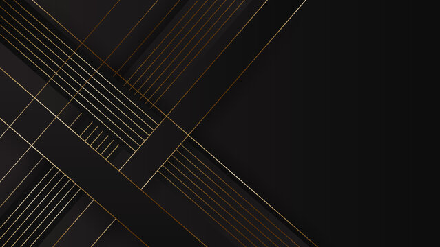 Luxury abstract background with golden lines on dark black, modern black backdrop concept 3d style. Illustration from vector about modern template deluxe design.