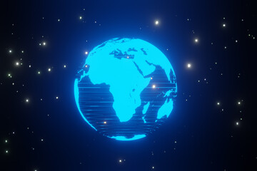3D Illustration Earth Globe network. Technology digital 3d globe. Digital earth map background. Connection data concept - obrazy, fototapety, plakaty