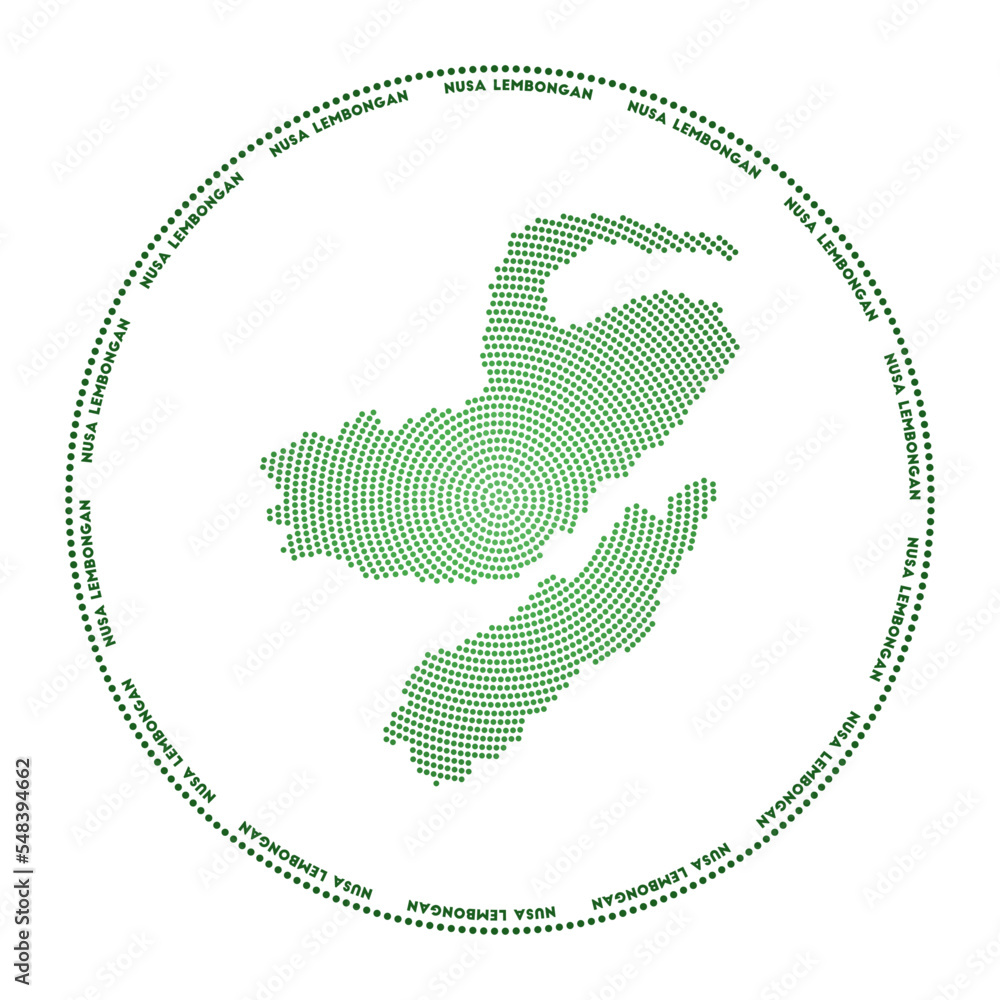 Poster nusa lembongan round logo. digital style shape of nusa lembongan in a dotted circle with the island 