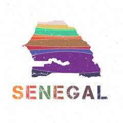 Senegal map design. Shape of the country with beautiful geometric waves and grunge texture. Creative vector illustration.