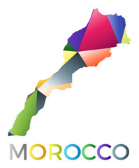Bright colored Morocco shape. Multicolor geometric style country logo. Modern trendy design. Neat vector illustration.