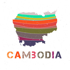 Cambodia map design. Shape of the country with beautiful geometric waves and grunge texture. Astonishing vector illustration.