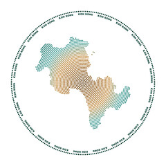 Koh Rong round logo. Digital style shape of Koh Rong in dotted circle with island name. Tech icon of the island with gradiented dots. Artistic vector illustration.