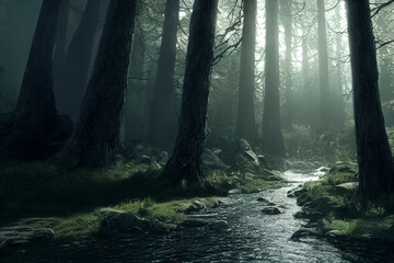 Obraz premium misty forest in the morning