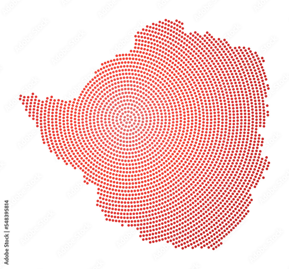 Poster zimbabwe dotted map. digital style shape of zimbabwe. tech icon of the country with gradiented dots.