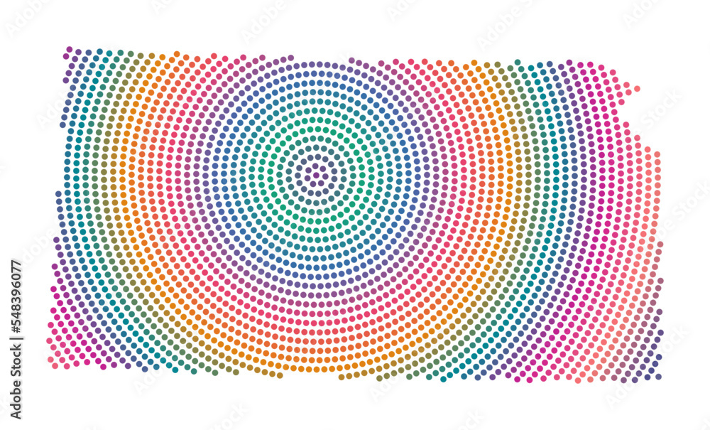 Poster kansas dotted map. digital style shape of kansas. tech icon of the us state with gradiented dots. po