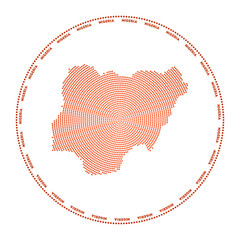 Nigeria round logo. Digital style shape of Nigeria in dotted circle with country name. Tech icon of the country with gradiented dots. Beautiful vector illustration.