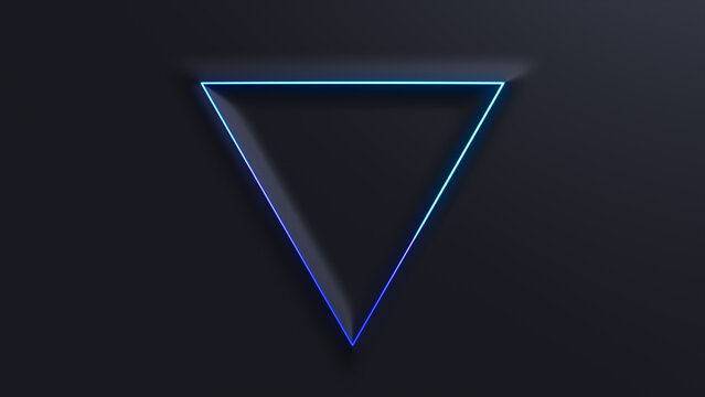Minimalist Tech Background with Raised Triangle and Blue Illuminated Edge. Black Surface with Embossed 3D Shape. 3D Render.