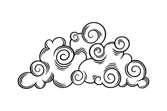 Chinese cloud in curly style. Decorative boho cloud for festive asian designs. Vector illustration isolated in white background