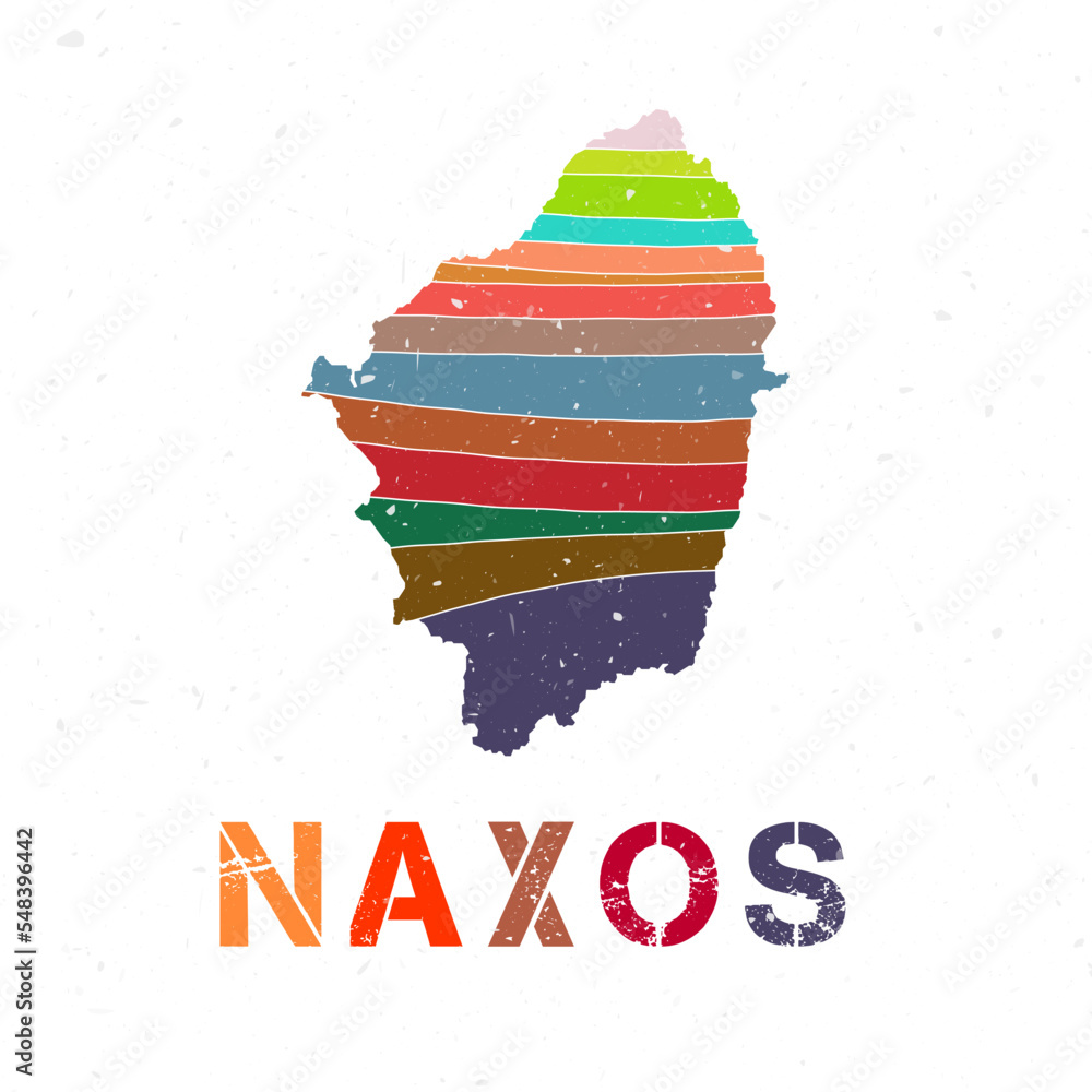 Poster naxos map design. shape of the island with beautiful geometric waves and grunge texture. artistic ve