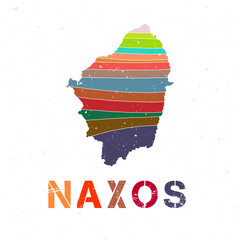Naxos map design. Shape of the island with beautiful geometric waves and grunge texture. Artistic vector illustration.