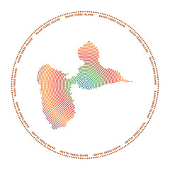 Basse-Terre Island round logo. Digital style shape of Basse-Terre Island in dotted circle with island name. Tech icon of the island with gradiented dots. Cool vector illustration.