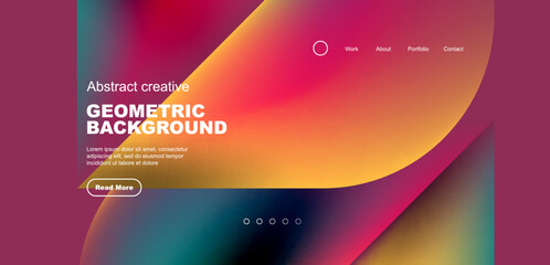 Geometric landing page background. Fluid colors and simple shapes abstract composition. Vector illustration for wallpaper, banner, background, leaflet, catalog, cover, flyer