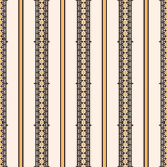 Ethnic stripes pattern. Vector geometric beige color ethnic stripes seamless pattern background. Ethnic arabesque pattern for fabric, home interior decoration elements, upholstery, wrapping.