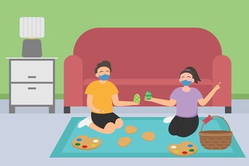 Kids painting easter egg at home