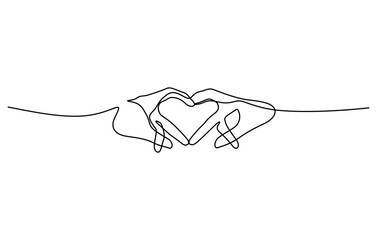 two hands and heart shape sign in continuous line drawing minimalism style