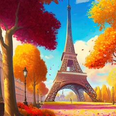 Eiffel Tower In Paris With Gorgeous Colors In Autumn