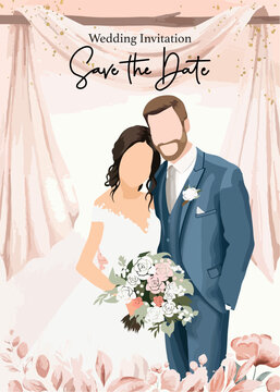 Hand drawn watercolor wedding set vector illustration