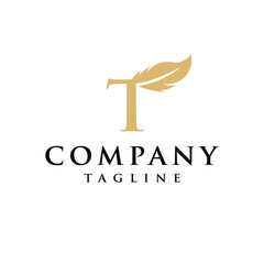T Letter initial feather design logo vector template
