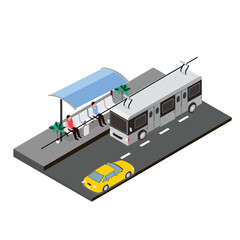 Electric bus stop isometric 3d vector concept