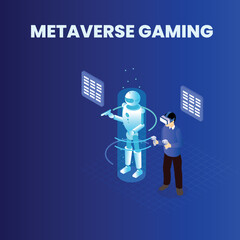 Metaverse virtual robot game 3d isometric vector illustration concept