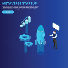 Startup company virtual metaverse 3d isometric vector illustration concept