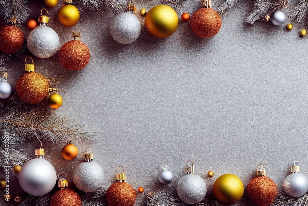 Poster a christmas tree with ornaments and a white background with a place for a text or a picture or a pic