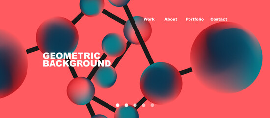 Line points connections geometric landing page background. Fluid circles and spheres with liquid gradients. Vector Illustration For Wallpaper, Banner, Background, Card, Book Illustration, landing page