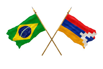 Background for designers. National Day. 3D model National flags  of People's Republic of Brazil and Artsakh