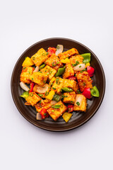 chilli paneer dry is made using cottage cheese, Indo chinese food