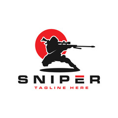 sniper vector illustration logo design - obrazy, fototapety, plakaty