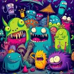 Obraz na płótnie Canvas Colorful And Creepy Creatures Illustration Background