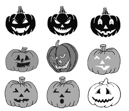Collection of pumpkin icon vector images for web or poster design Halloween