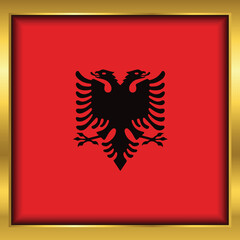 Albania Flag, Albania flag golden square button,Vector illustration eps10.