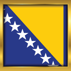 Bosnia and Herzegovina Flag,Bosnia and Herzegovina flag golden square button,Vector illustration eps10.