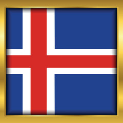 Iceland Flag, Iceland flag golden square button,Vector illustration eps10.