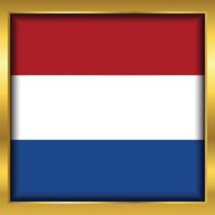 Netherlands Flag,Netherlands flag golden square button,Vector illustration eps10.