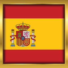 Spain Flag,Spain flag golden square button,Vector illustration eps10.