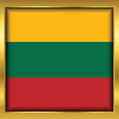 Lithuania Flag,Lithuania flag golden square button,Vector illustration eps10.