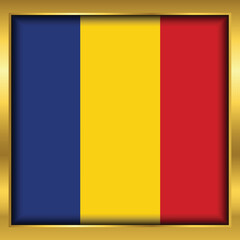 Romania Flag,Romania flag golden square button,Vector illustration eps10.