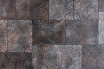 Elements of decorative plaster with wood texture. Wood imitation wall covering