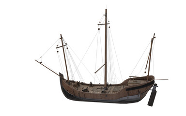 classic wooden boat without sails with cannons on sides