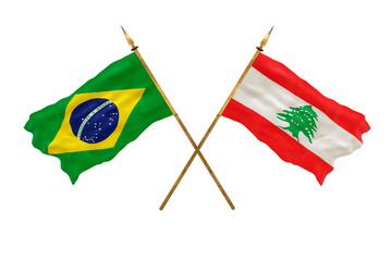Background for designers. National Day. 3D model National flags  of People's Republic of Brazil and Lebanon