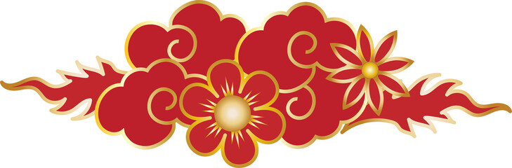 Traditional Chinese clouds with flowers. Elements decoration for Chinese New Year.