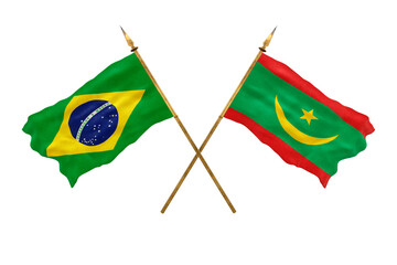 Background for designers. National Day. 3D model National flags  of People's Republic of Brazil and Mauritania