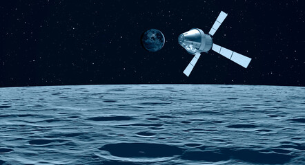 Orion spacecraft flight in space on orbit of moon. "Elements of this image furnished by NASA © muratart