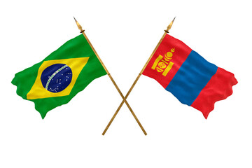 Background for designers. National Day. 3D model National flags  of People's Republic of Brazil and Mongolia