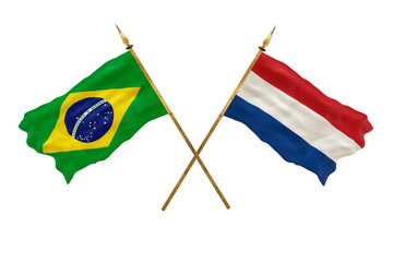 Background for designers. National Day. 3D model National flags  of People's Republic of Brazil and Netherlands