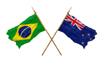 Background for designers. National Day. 3D model National flags  of People's Republic of Brazil and New Zealand